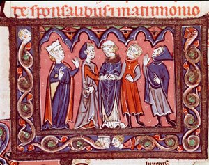 Historia del derecho canónico: “ceremonia de boda” Miniatura de “Decretales” de Giovanni d
