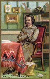 Honoré de Balzac (1799 - 1850) en su oficina. Cromolitografía del siglo XIX de Unknown artist