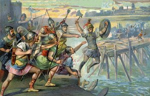 Horacio Cocles (Horatius Le Borgne), héroe legendario defendiendo el único puente que cruzaba el Tíber, mientras la joven República Romana era amenazada por el etrusco Lars Porsenna, 507 a.C. de Unknown artist