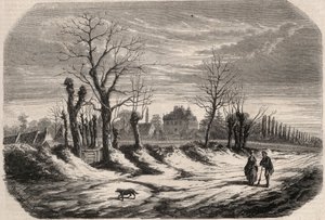 Casa de George Sand (1804-1876) (Aurore Dupin), baronesa Dudevant en Nohant Vic en el Indre (36). Grabado en “Le Monde illustré” de 1857. Colección privada.