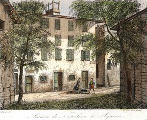 Casa de Napoleón en Ajaccio - Grabado en color siglo XIX