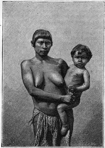 Zoo humano: joven mujer Galibi (pueblo amerindio) y su hijo en el Jardin d