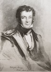 IRVING, Washington (1783-1859). Novelista e historiador estadounidense. Retrato realizado en Sevilla (1828). Litografía. de Unknown artist