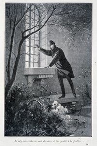 Fui anoche y rasqué en la ventana, ilustración en “Las primeras hazañas de Sherlock Holmes” de Conan Doyle. Sd. circa 1890