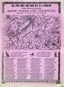 Tablero ilustrado para una canción mexicana sobre el fin del mundo, recopilada por Antonio Vanegas Arroyo (1850-1917) 1899