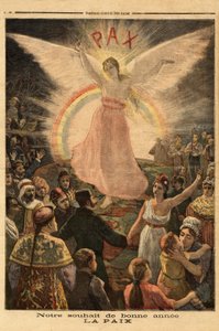 Ilustración para los saludos de Año Nuevo 1894, paz para todas las naciones. Grabado en "Le petit journal" 1/01/1894. Colección Selva de Unknown artist