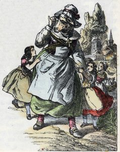 Ilustración del cuento "Buena Mamá Oveja". En "Cuentos del hogar para los pequeños". Grabado anónimo del siglo XIX de Unknown artist