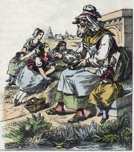 Ilustración del cuento "Buena Mamá Oveja". En "Cuentos del hogar para los pequeños". Grabado anónimo del siglo XIX de Unknown artist