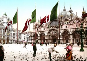Ilustración que representa la Plaza de San Marcos en Venecia. Foto cromo de finales del siglo XIX de Unknown artist