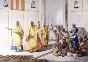 Cultura y civilización india: bailarina y música tradicional, India. de Unknown artist