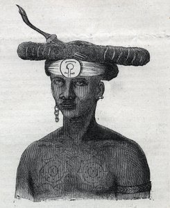 Indígenas de Nueva Guinea: habitante de las Montañas Arfaque. Grabado en "L