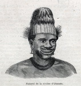 Pueblos indígenas de Nueva Guinea: nativo del río Utamate. Grabado en "El Universo Ilustre" de Unknown artist