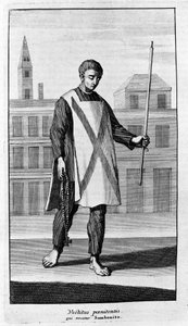 Inquisición. Vestimenta de San Benito para la procesión del Auto de Fe. Grabado de “Historia de la Inquisición”, Ámsterdam 1692. de Unknown artist