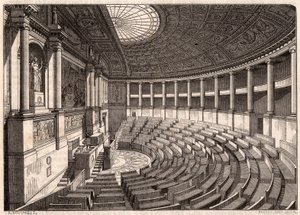 Vista interior de la Cámara de Diputados (Asamblea Nacional), anteriormente llamada Palais Bourbon, París, Francia