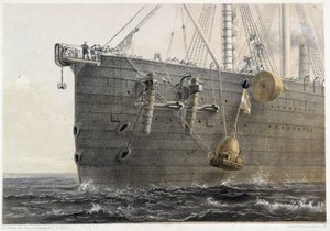 Instalación de cable submarino en 1858 (boya de referencia) - en "El telégrafo atlántico" de W. H. Russel, c.1860