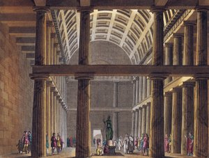 Interior del Partenón - Estatua de la diosa Atenea (Minerva) dentro del Partenón de Atenas, Antigua Grecia - Grabado alrededor de 1820 de Unknown artist