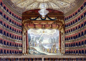 Interior del Teatro de la Scala en Milán. Grabado anterior a 1850