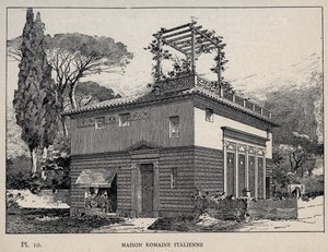 Casa romana italiana - grabado de 1889 en 