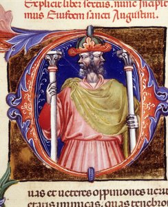 Jano, deidad romana, dos caras opuestas - de un manuscrito de “De civitate dei” de San Agustín, principios del siglo XV. Biblioteca Municipal de Rímini de Unknown artist