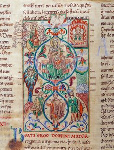 Árbol de Jesé rodea símbolos de virginidad. La Virgen es designada por el nombre bizantino de Theotokos. Miniatura tomada del "Leccionario de Citeaux" siglo XII. Dijon, Biblioteca Municipal de Unknown artist