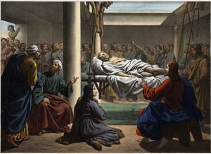 Jesús sanando al paralítico de Betesda. Grabado anónimo de mediados del siglo XIX. de Unknown artist