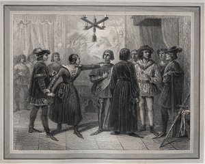 Juana de Arco, llegada a Chinon (1429) reconocida por Carlos VII (1403-1461) - Grabado en 