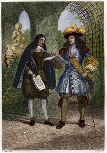 Jean-Baptiste Colbert (1619-1683) con Luis XIV, Rey de Francia y Navarra (1638-1715). Grabado del siglo XIX. Colección privada de Unknown artist