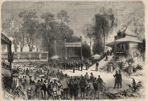 Viaje de Napoleón III (1808-1883) y la emperatriz Eugenia de Montijo (1826-1920) a Ruan: distribución de premios en el concurso agrícola. Grabado en "El Universo Ilustre".