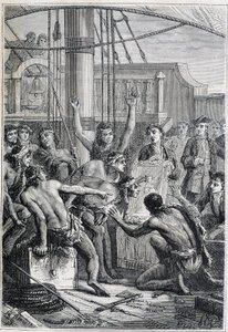 Viaje de Samuel Wallis (1728-1795) a Polinesia: indígenas asombrados por un espejo - ilustración tomada de “Los grandes marineros del siglo XVIII” de Unknown artist