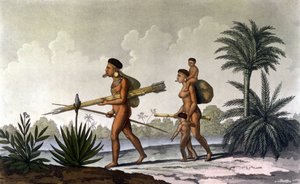 Kerengnatnuck, jefe de los Botocudos, y su familia (Brasil) - en "El traje antiguo y moderno" por Ferrario, ed. Milán de Unknown artist