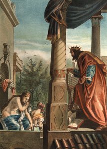 El rey David y Betsabé, su futura esposa en el baño, en “El Culto de la Hermosura” de Juan Justo Huguet, Molinas Hermanos editores de Unknown artist