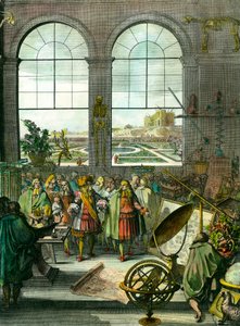 El rey Luis XIV (1638-1715) visita el sitio, al fondo el Observatorio de París aún en construcción