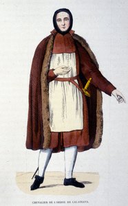 Caballero de la Orden de Calatrava. Un grupo de religiosos y caballeros defendieron la ciudad de Calatrava en España contra los castellanos en 1145 y 1158. La orden se unió a la Corona de España en 1523 con el rey como gran maestre. Grabado del siglo XIX. de Unknown artist