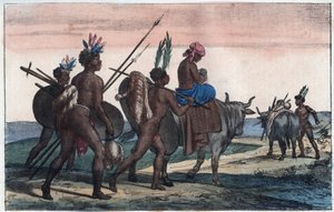 Korah hotentotes del Cabo en movimiento - grabado de "Usi e Costumi di Tutti i Popoli dell