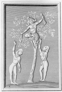Krishna volando con dos gopis. grabado en “Monumentos Antiguos y Modernos de Hindustán” de L.M. Langles, París 1821. de Unknown artist