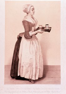 La Chocolatière de Vienne: joven sirvienta con una bandeja con una taza de chocolate caliente