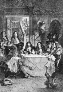 La Fontaine, Boileau, Molière y Racine cenando en el cabaret - en “Historia de Francia desde los tiempos más remotos hasta 1789” de M. Guizot