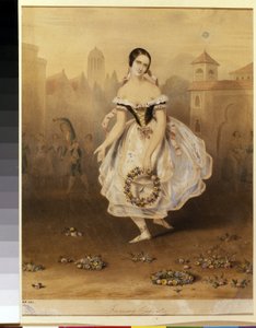 La bailarina italiana Fanny (Francesca) Cerrito (1817-1909) (Bailarina de ballet Fanny Cerrito). Litografía anónima, finales de 1830. Neoclasicismo del siglo XIX. Museo Estatal de Arte Teatral y Musical, San Petersburgo. de Unknown artist