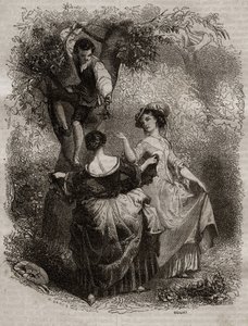 La recolección de cerezas - Ilustración para "Las confesiones" de Jean-Jacques Rousseau (1712-1778) - grabado de 1849 de Unknown artist