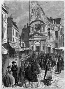 La novena de Santa Genoveva en Saint Etienne du Mont (Saint-Etienne-du-Mont) en París - Grabado en “Le Journal Illustré” de Unknown artist