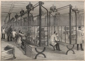 La poste aux lettres: la clasificación de los pliegos en el Hotel de Correos de París - Grabado en “La Ciencia francesa” de Unknown artist