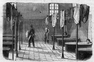 El asilo Sainte Anne (Sainte-Anne) en París: la sala de baño - Grabado en “Le Journal Illustré” de Unknown artist