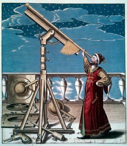 El astrónomo: un hombre observa las estrellas con el telescopio - Grabado del siglo XVII - París, B.N. de Unknown artist