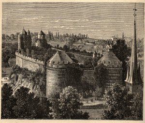 Le Château a Fougères - Bretaña - Francia - grabado en “PATRIE” - DESCRIPCIÓN PICTÓRICA DE FRANCIA EN 6 VOLÚMENES POR LUCIEN HUARD - finales del siglo XIX de Unknown artist