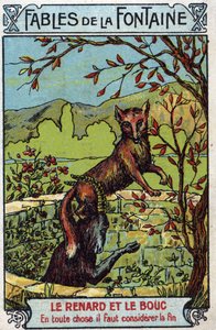 Le Fox et le Bouc - Fábulas de Jean de La Fontaine (1621-95) - Cromolitografía de finales del siglo XIX. Colección privada.