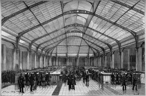 El crédito inmobiliario en París: la gran sala de cajas en 1883. de Unknown artist