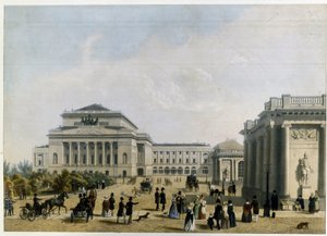 El Teatro Alexandrinski (o Alexandra) en San Petersburgo (El Teatro Alexander en San Petersburgo). Obra anónima, litografía en color, hacia 1830. Clasicismo del siglo XIX. Museo Estatal de Arte Teatral y Musical, San Petersburgo. de Unknown artist