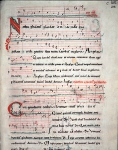Folleto de una guía de peregrinos con letras del peregrinaje de Santiago de Compostela (Santiago de Compostela) Fol. 214 r. De un manuscrito del siglo XIII. Archivo de la Catedral de Santiago de Compostela (Santiago de Compostela), España de Unknown artist