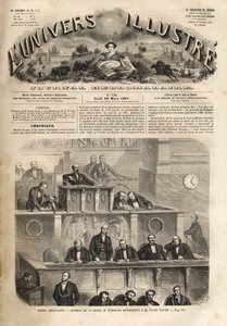 Cuerpo legislativo - sesión del 14 de marzo de 1861 - Pierre Jules Baroche (1802-1870) respondiendo a Jules Favre (1809-1880) - El Universo Ilustre de 1861 de Unknown artist