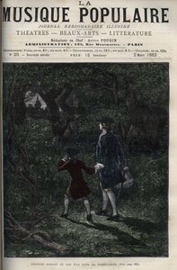 Leopold Mozart y su hijo Wolfgang Amadeus en la Selva Negra - grabado en “Música Popular” - 1882